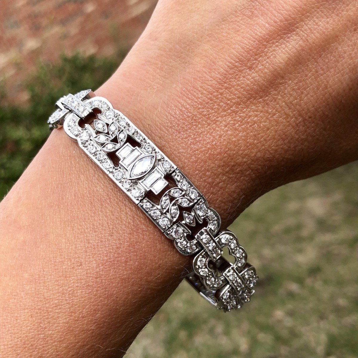 Bracelet Vintage Rare Style Art Déco Années 1920 - Métal Et Strass - Occasion En Bon état
