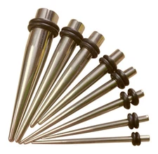 8pc Surgical Steel Tapers Set 14g thru 0g Stretching Kit Gauges Guages Expanders
