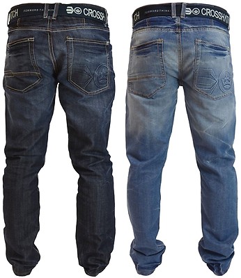 Mens Crosshatch Straight Leg Jeans Regular Fit Denim Trousers