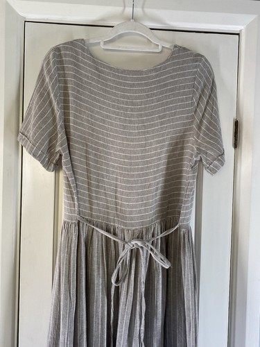 Coercion London Dress XL UK 16 Beige Stripe Linen Blend Dress Loose Casual - Picture 7 of 12