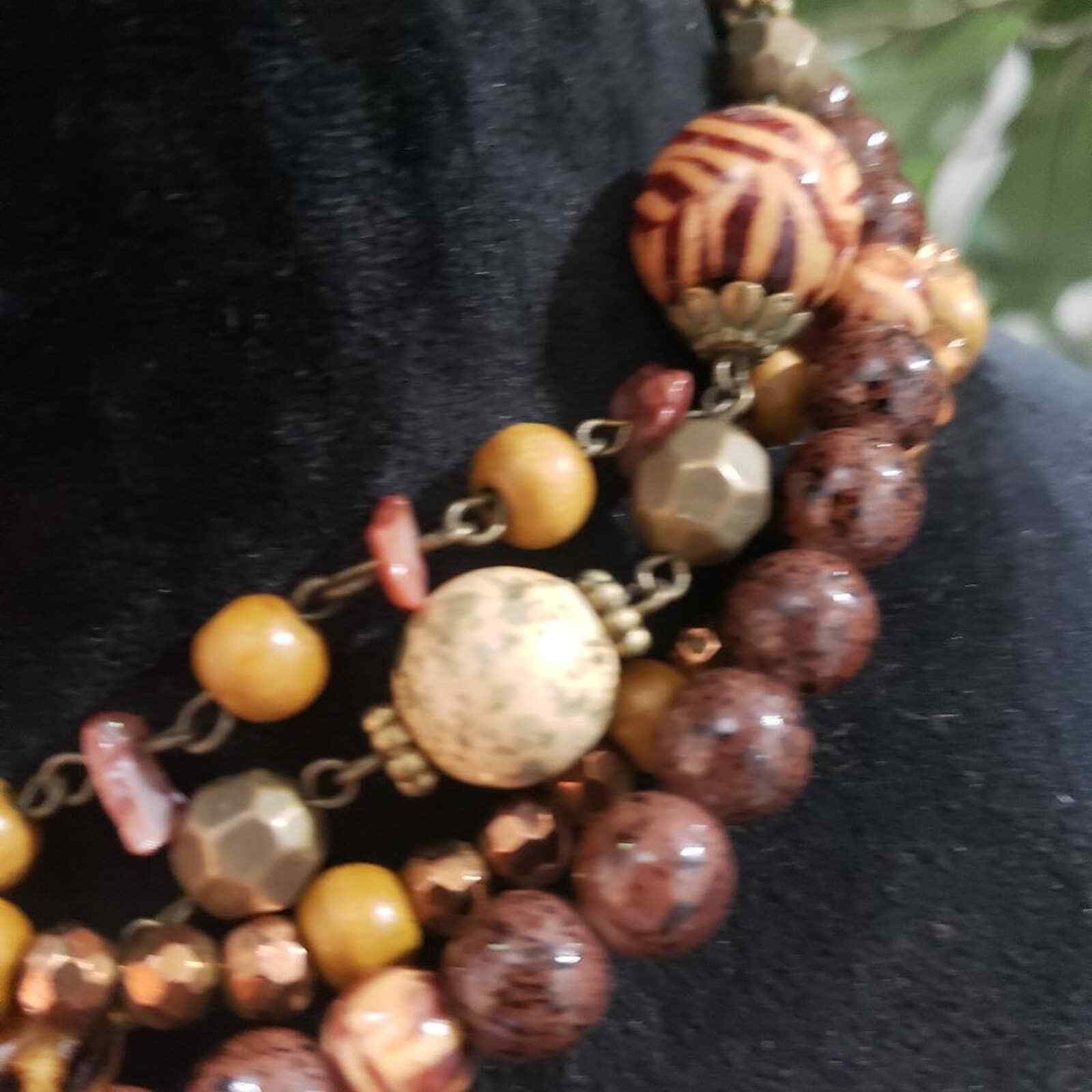 Womens Vintage Brown Brass Tone Retired Beads Mul… - image 3