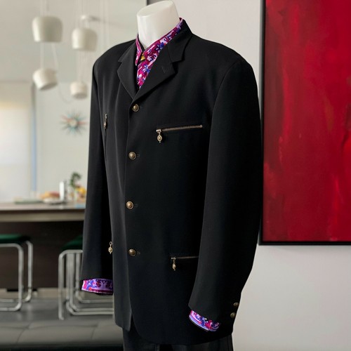 Blazer Gianni Versace lana negra 4 botones con 4 bolsillos con cremallera talla 52 FW 1992/93 - Imagen 9 de 12
