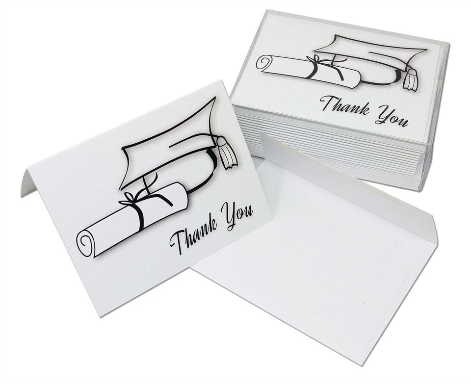 Tarjetas de agradecimiento de graduación en blanco y negro - en blanco por dentro - 12 o 24 paquetes - 5,5" x 4,25" Foto 2 de 4
