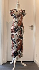 Zara khaki/Multi fitted jacquard Midi dress BNWT
