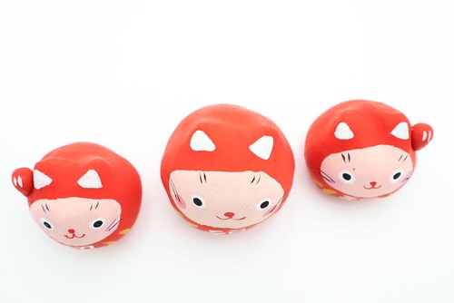 craftsman house Crafts/folk crafts and others Red Daruma cat set of 3 - Picture 5 of 5