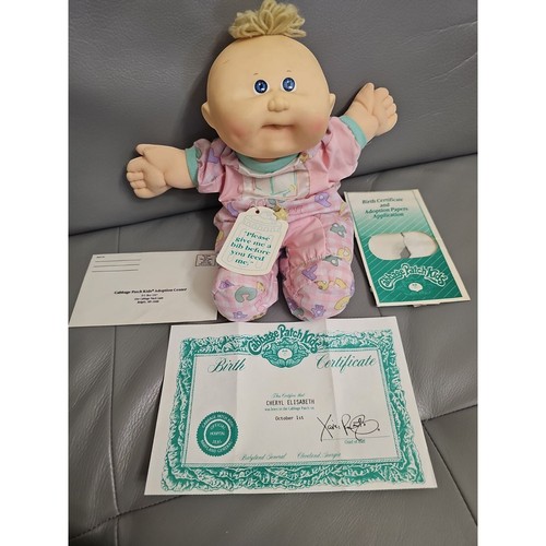 Muñeca niña Cabbage Patch 1983 cabello rubio ojos azules Xavier de colección - Imagen 11 de 12