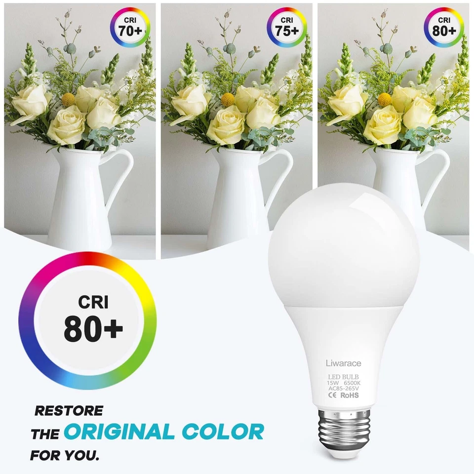 150W Equivalent LED Light Bulbs E26 Base - A19 Daylight 6500K Energy Saving Lamp - Image 3 of 4