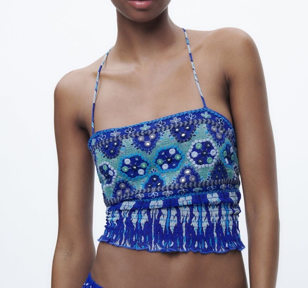 NEW ZARA AW23 PRINTED BLUE CROP TOP 6895/067 TOP CORTO ESTAMPADO
