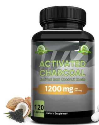 Activated Charcoal 1200mg 120Caps  From Coconut Shells NO PreservativGluten Free
