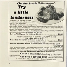 Omaha Steaks "Try a little tenderness" Omaha, Nebraska Vintage Print Ad 1986