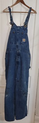 Vtg 90s Carhartt Overalls 38x32 Trashed Distressed Painters Made