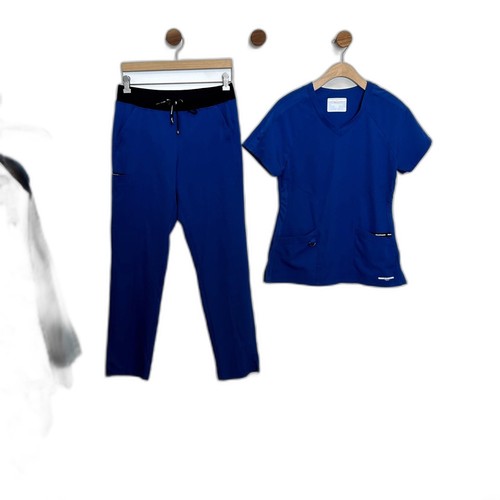 Skechers Womens Scrub Top & Bottoms Size Small Blue V-neck Short Sleeve Slim Leg