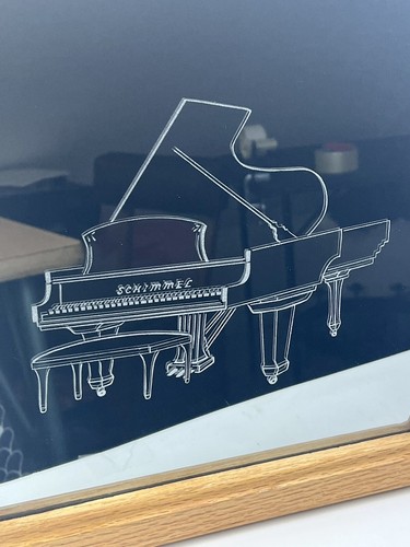 Smoky Mirror Etched Schimmel Piano Advertising Wood Framed Sign Art Vtg RARE - Picture 2 of 8