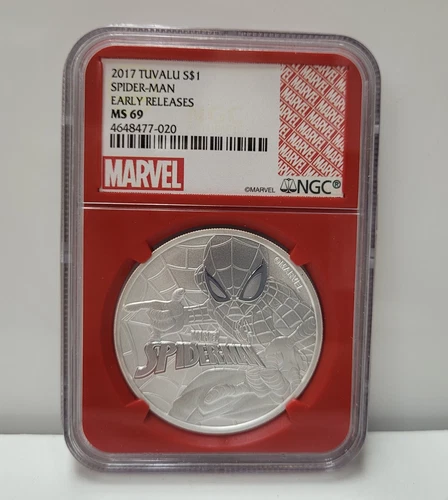 2017 Tuvalu S$1 Spider-Man Early Releases NGC MS69 Marvel 1oz 9999 Silver