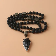 Obsidian Lava  Beads Healing Strength Protection Arrowhead Men Necklace Talisman
