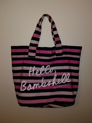 Victoria's Secret Pink & Black Striped ''Hello Bombshell'' Weekend Beach Tote Bag
