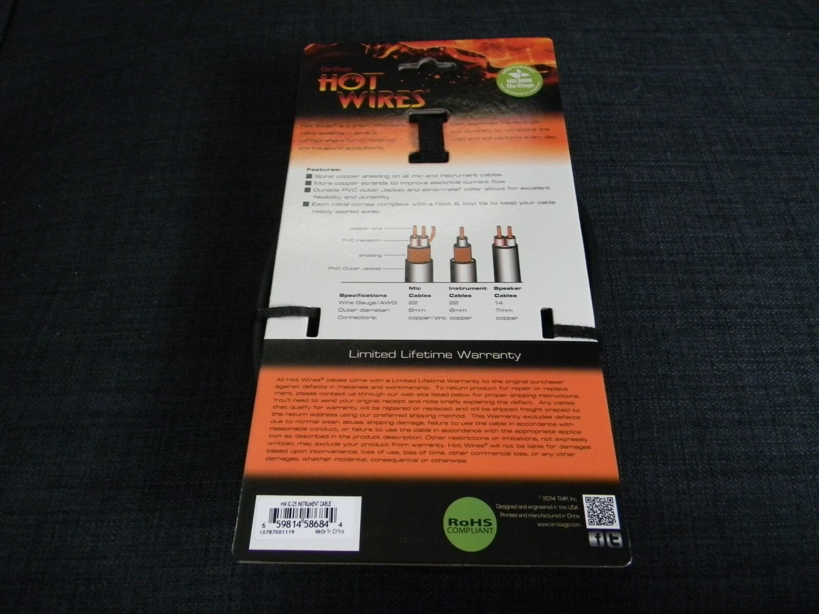 OnStage Hot Wires IC25 25 Feet Instrument Cable Lifetime Warranty ! eBay