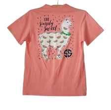 Simply Southern Womens M Llama Watermelon Graphic Shirt Short Sleeve Peach
