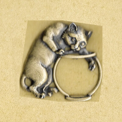 CAT WANTED TO CATCH THE AQUA DECORATIVE FISH JEWELRY PIN OLD