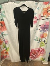 Badgley Mischka Mack  James Jumpsuit Women Sz M Black Polyester Ruched Sleeves