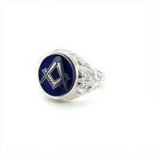 Sterling Silver Large Detailed Craft Square & Compass Masonic Ring