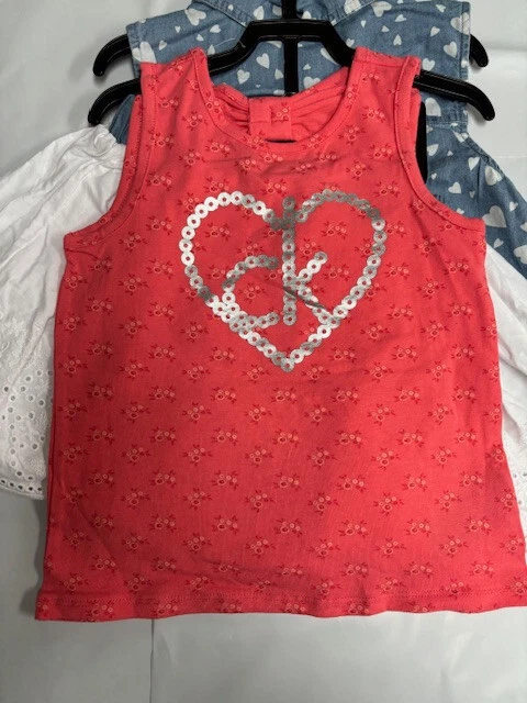 CALVIN KLEIN GIRLS 3 PC 2 BLOUSE/SKIRT SET (CORAL/WHITE/DENIM 6)NWT - Image 2 of 4