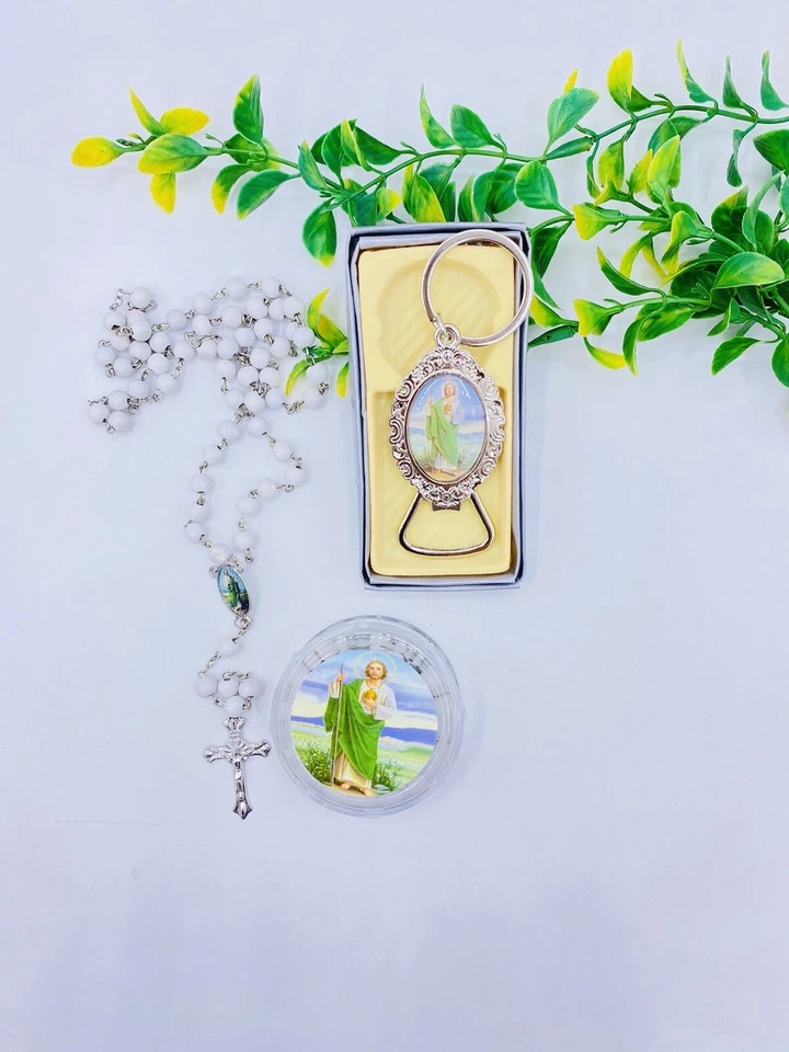 24 Favores de Bautismo 12 Rosarios 12 Llavero San Judas Recuerdos de Bautizo/Comunión Foto 4 de 4