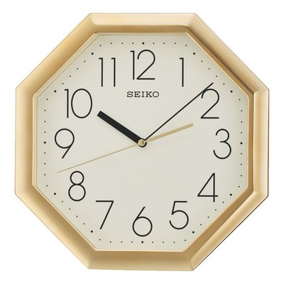 Seiko achteckige goldfarbene Wanduhr cremeweißes Zifferblatt - Quarzwerk - QXA668G