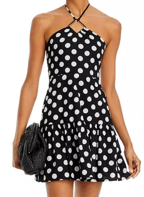 #ad #ad AQUA Polka Dot Halter Mini Dress Medium $40.00