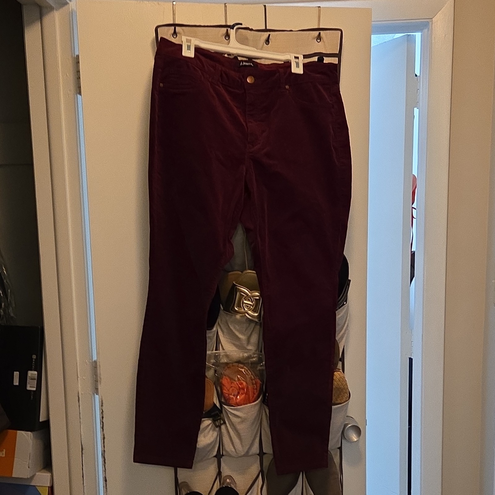 Burgundy Corduroy Jeans Plus Size Button Zip Cotton Spandex 