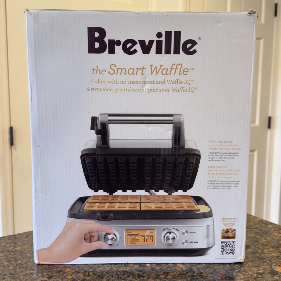 Breville BWM640XL Smart 4-Slice Waffle Maker Silver - Tested Working - Image 3 of 4