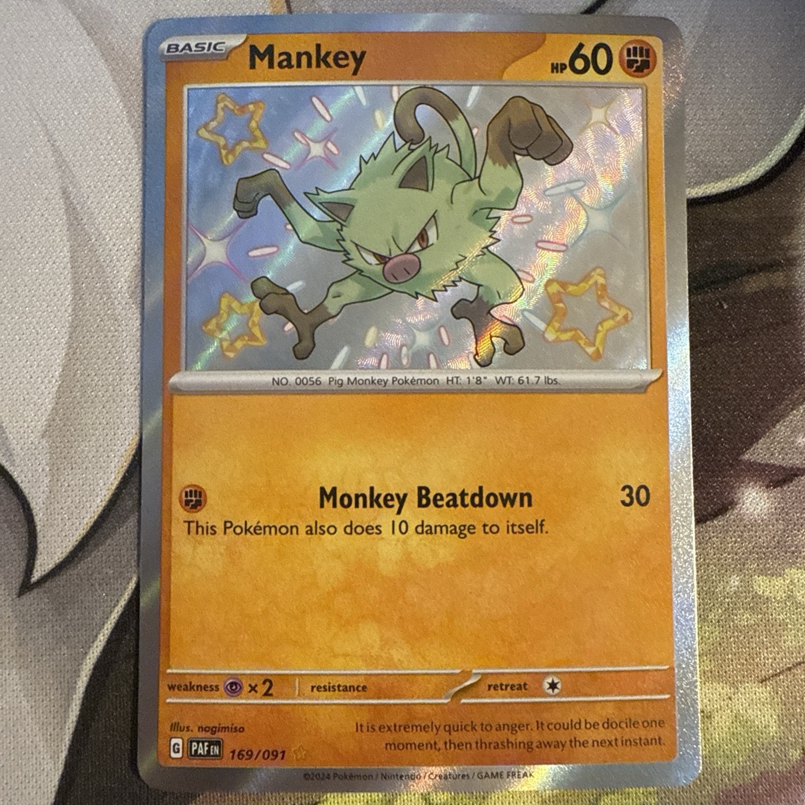 Mankey - Shiny - Paldean Fates PAF 169/091 Holo Pokemon 151 Card NM