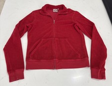 Y2K Juicy Couture Velour Red Zip Up Jacket Women  s Size L Track 90  s RARE