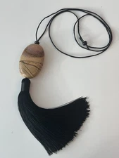 Large Bean Design Tassel Necklace With dendrite jasper Stone