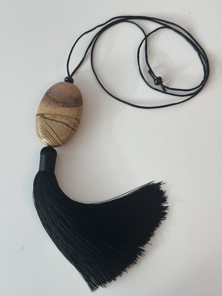 Large Bean Design Tassel Necklace With dendrite jasper Stone