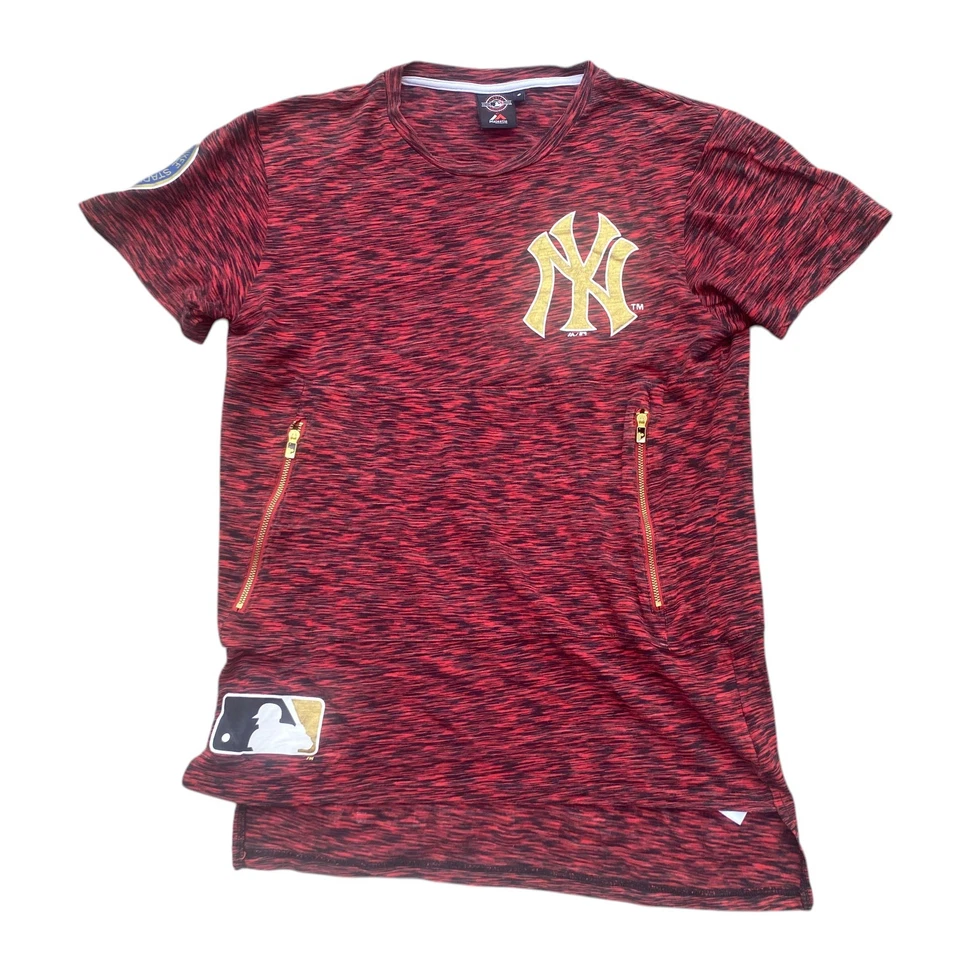T-shirt Majestic MLBBA New York Yankees Logo Grande Or Rouge Noir avec Poches S - Photo 1/4