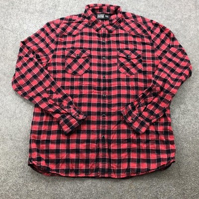 Clockhouse Shirt Mens XL Red Black Plaid Flannel Long Sleeve Western