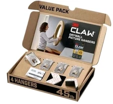 1-Pack (Total of 4)  – 3M CLAW Drywall Picture Hangers (45 lb Capacity)  *NEW*