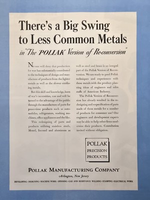 Pollak Precision Products Wartime Innovation Arlington NJ Print Ad 1945