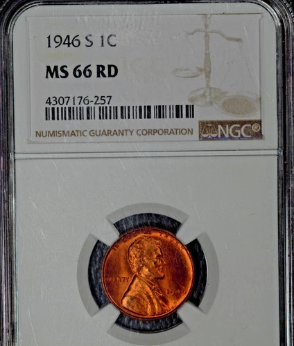 1946-S Lincoln Cent, NGC MS66 Red, Pretty deep red toning
