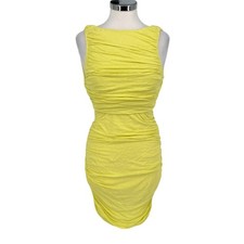 Alice & Olivia Air Ruched Open Back Sleeveless Bodycon Dress Lime Yellow Small