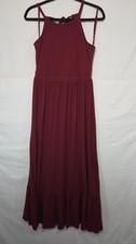 Old Navy Maroon High Neck Maxi Dress Medium Sleeveless Ruffle Hem Tie Back