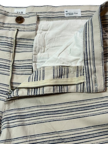 Gap Essential Khaki 10” Shorts Mens Size 32 Ivory with Blue Stripes Cotton Blend - Picture 7 of 7