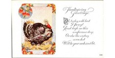 Thanksgiving Turkey Poem Postcard 1910s Embossed Floral Border USA Made