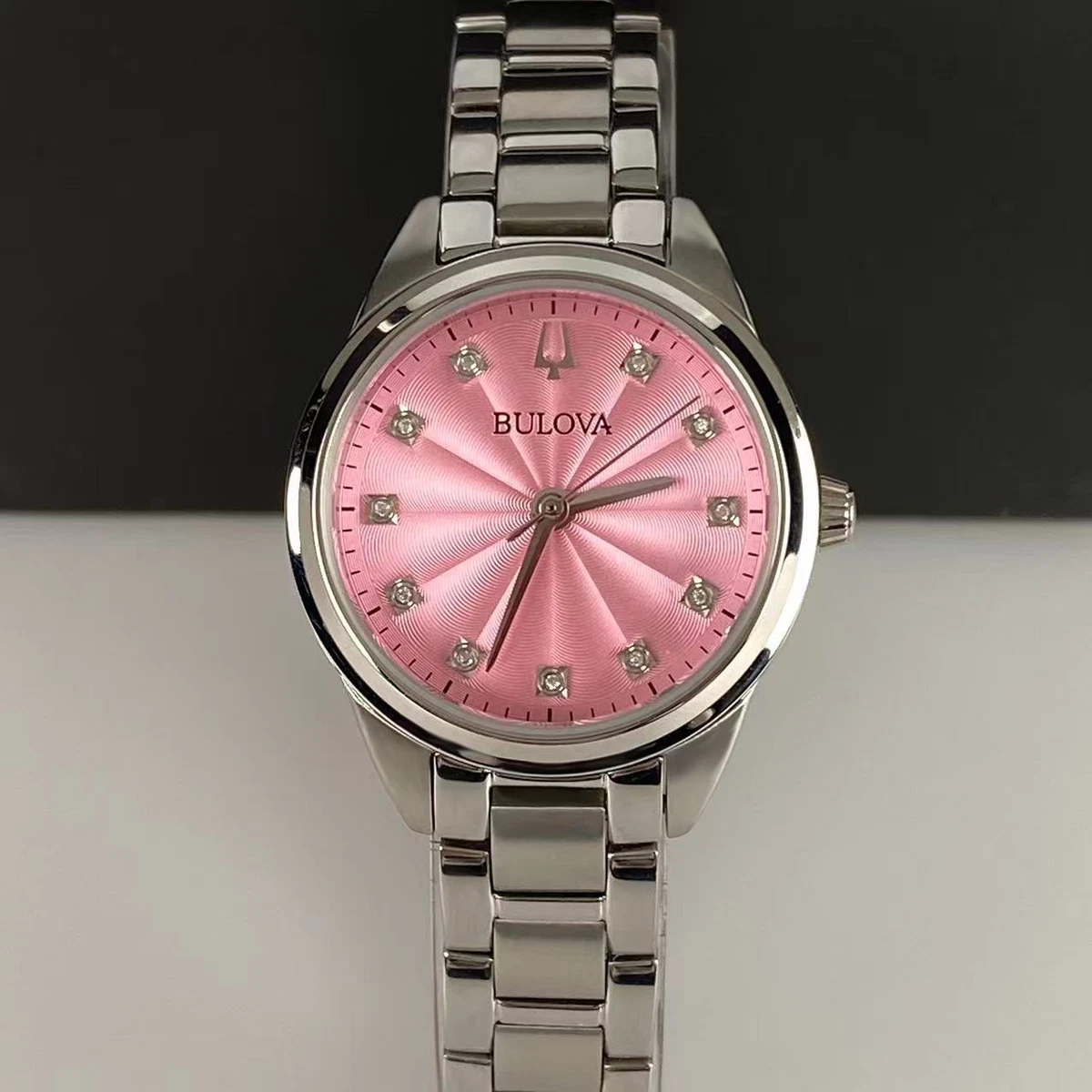 Bulova Sutton 96P249 Diamond Pink Dial Stainless Steel 