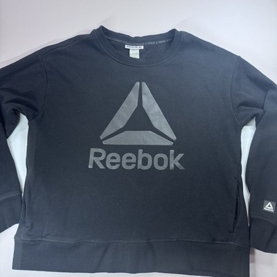 Reebok Women's Supersoft Gravity Crewneck Sweatshirt with Side Pockets Black, Lg