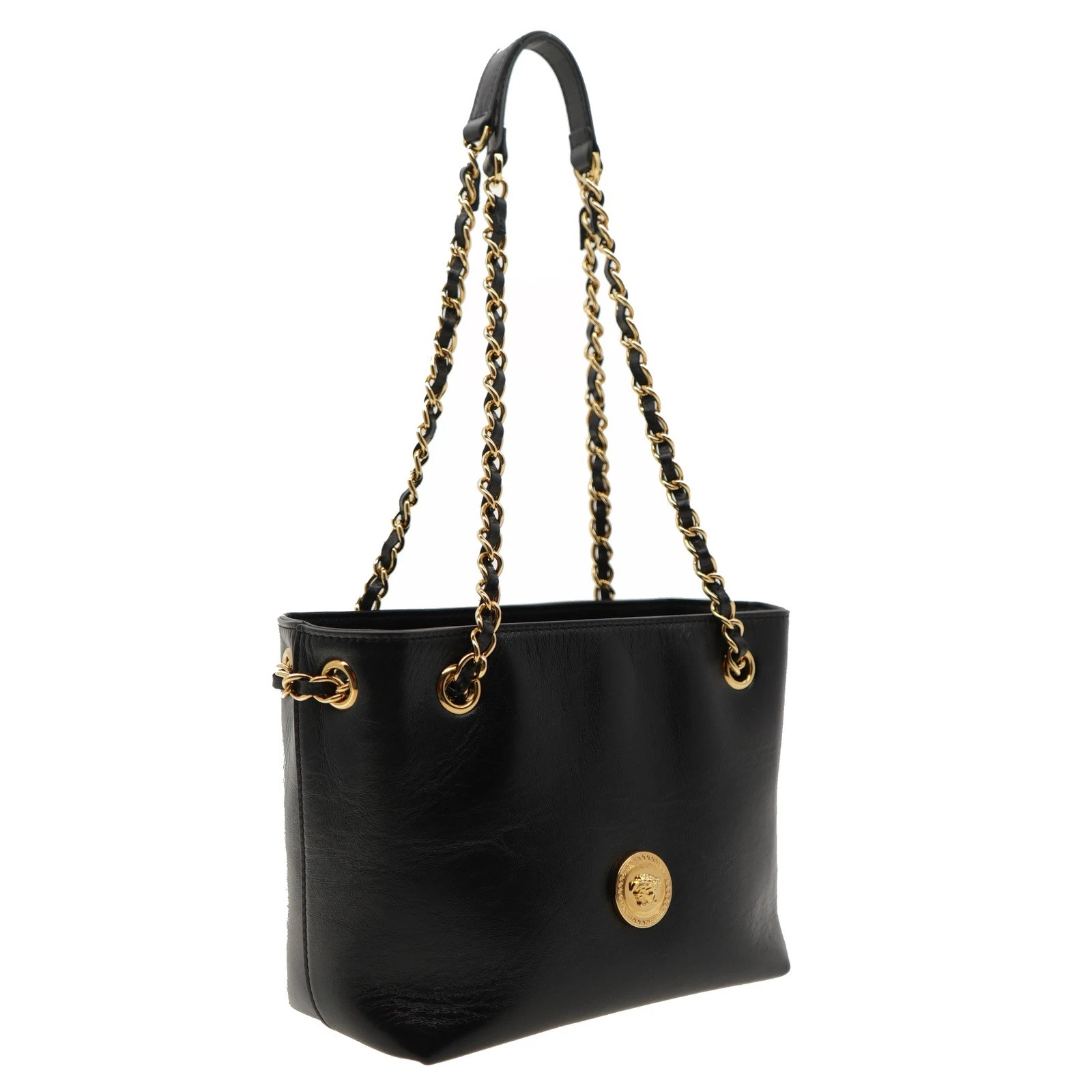 Versace — Versace Medusa Mini Tote Bag With Chain Strap Black Leather New
