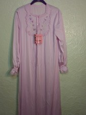 VTG ShadowLine Long Nightgown Womens PETITE Pink Nylon Lace Trim Embroidery NWT