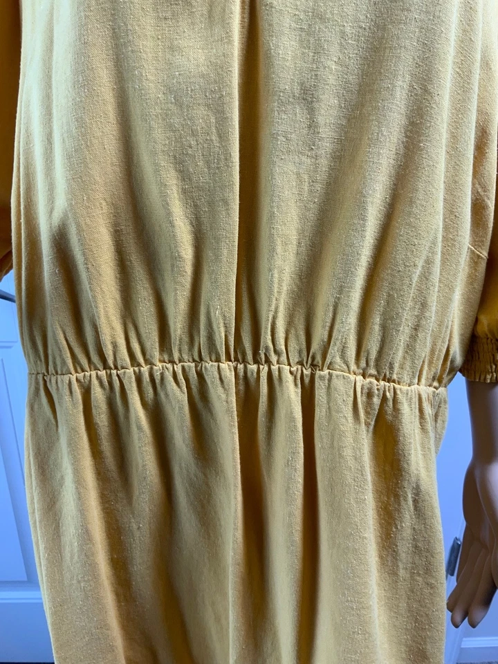 Vestido amarillo para mujer AVA y VIV talla 3X mezcla de lino manga 3/4 cuello en V cintura elástica Foto 4 de 4