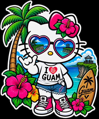 Hello Kitty I Love Guam Die-Cut Vinyl Stickers 2-Pack Matte Multicolor
